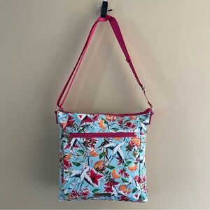 SAMANTHA BROWN Travel Crossbody Purse Recycled Orange Citrus Bird Floral #420